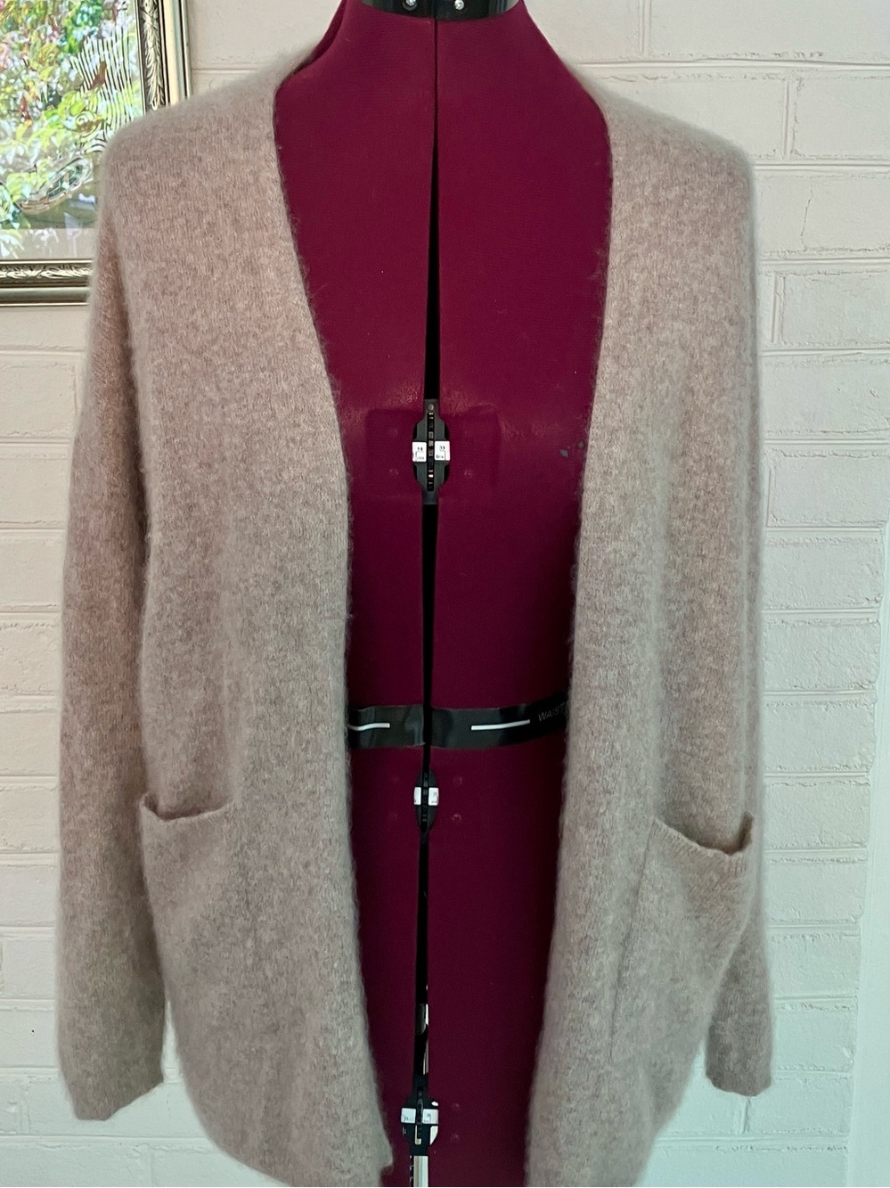 Magaschoni 100% Cashmere Open Front Cardigan | Oatmeal Tan | Pockets | Large